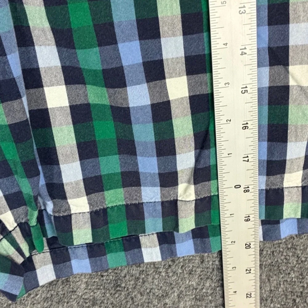 Tailor Vintage Mens W38 Gingham Plaid Shorts Green Blue Cotton Flat Front